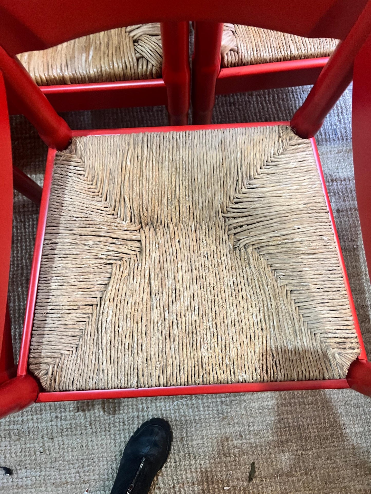 8 Vico Magistretti c1960s Carimate chairs professionally refurbished in classic RAL 3000 RED with rush seats - price is per chair