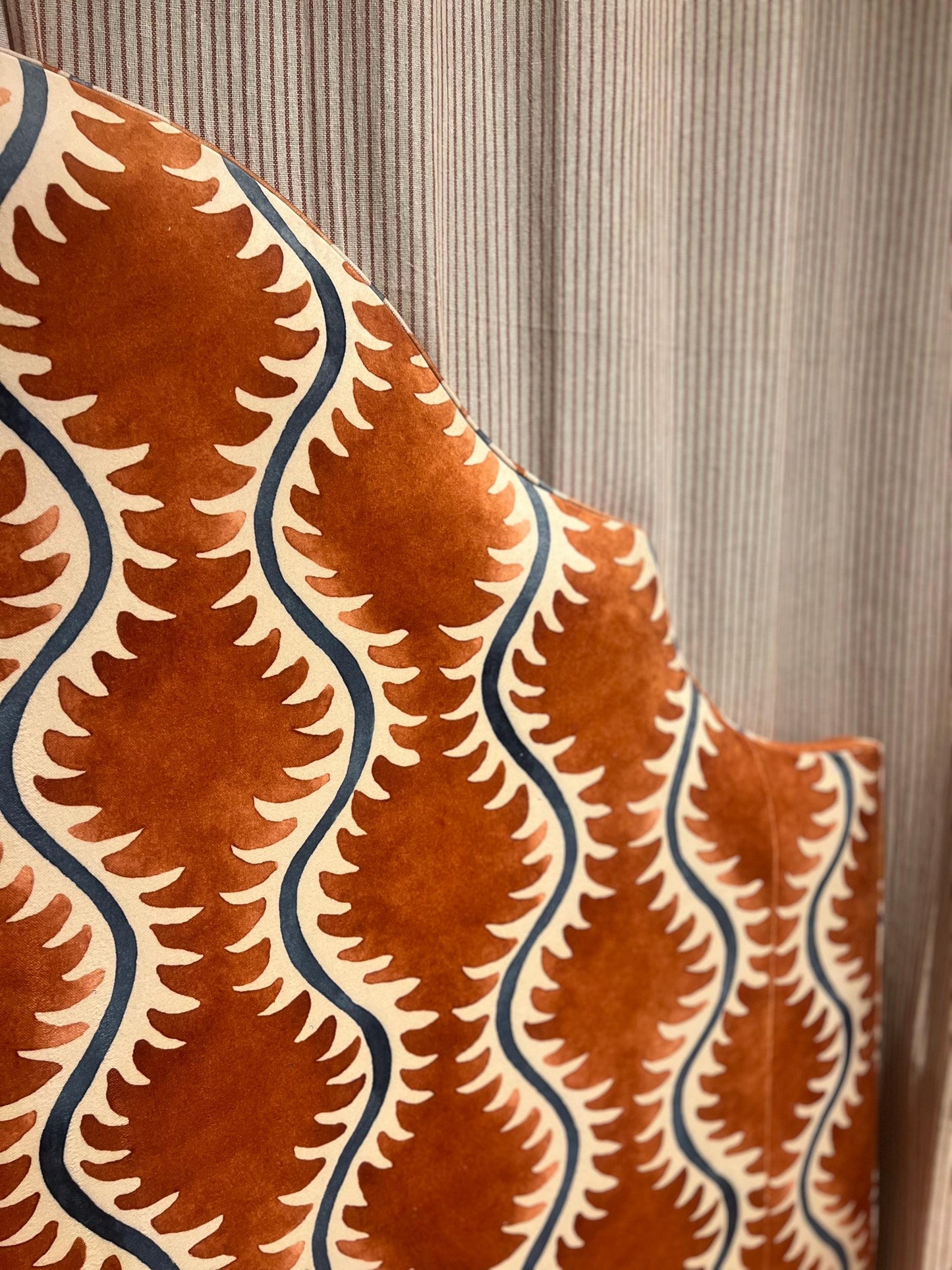 Bespoke Linwood Helter Skelter velvet headboard, with or without piping, in a range of sizes, shapes and colours