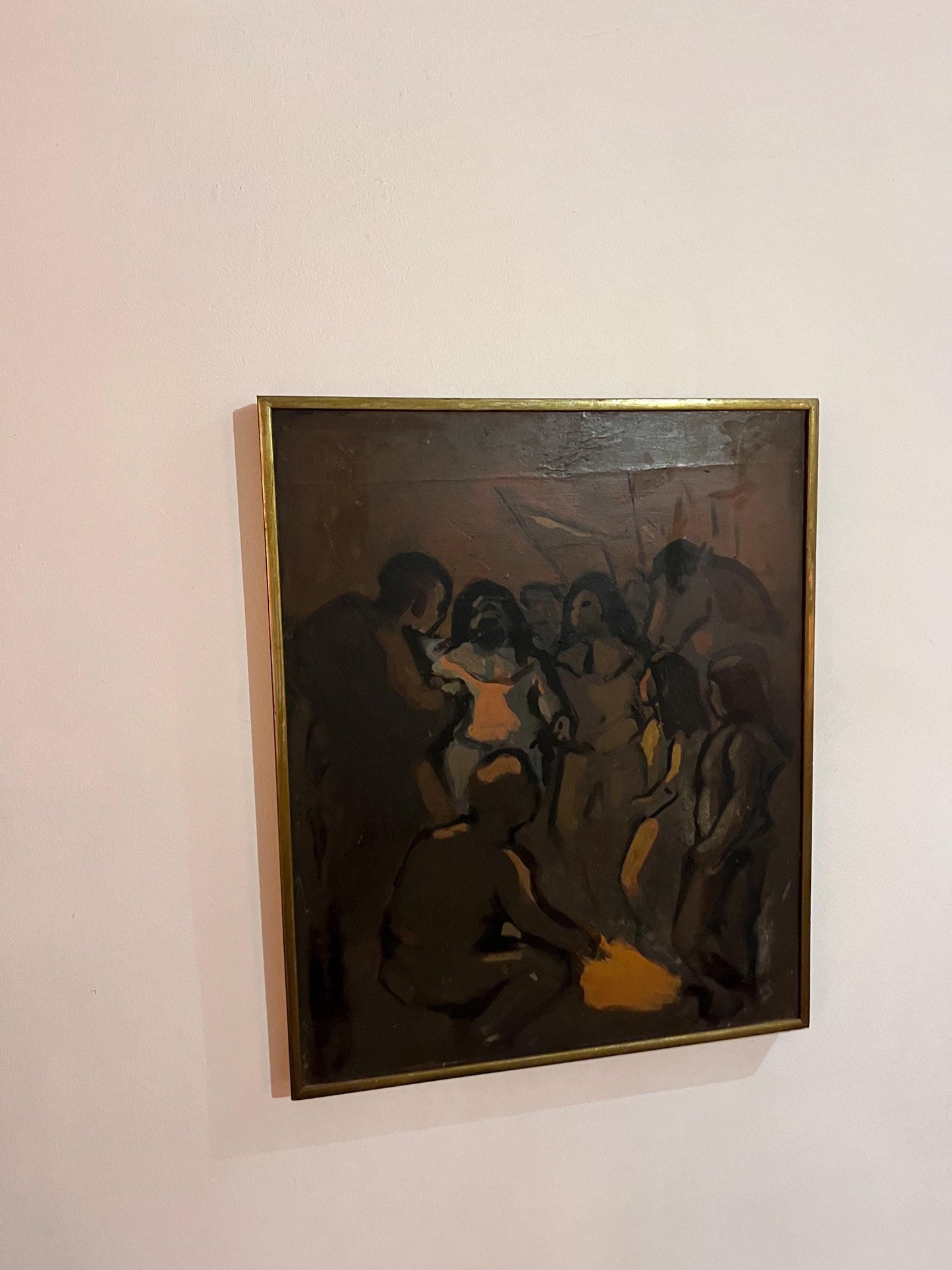 Large abstract oil painting, signed ZL and dated in a gold frame