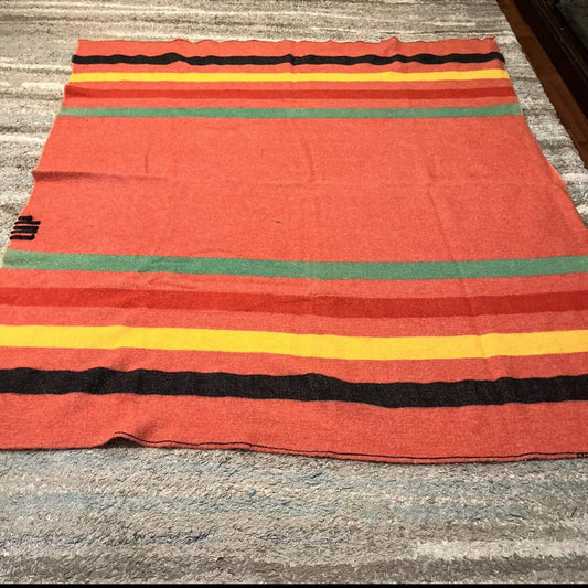 Vintage Mariposa Striped Wool blanket in pink/rust red colour