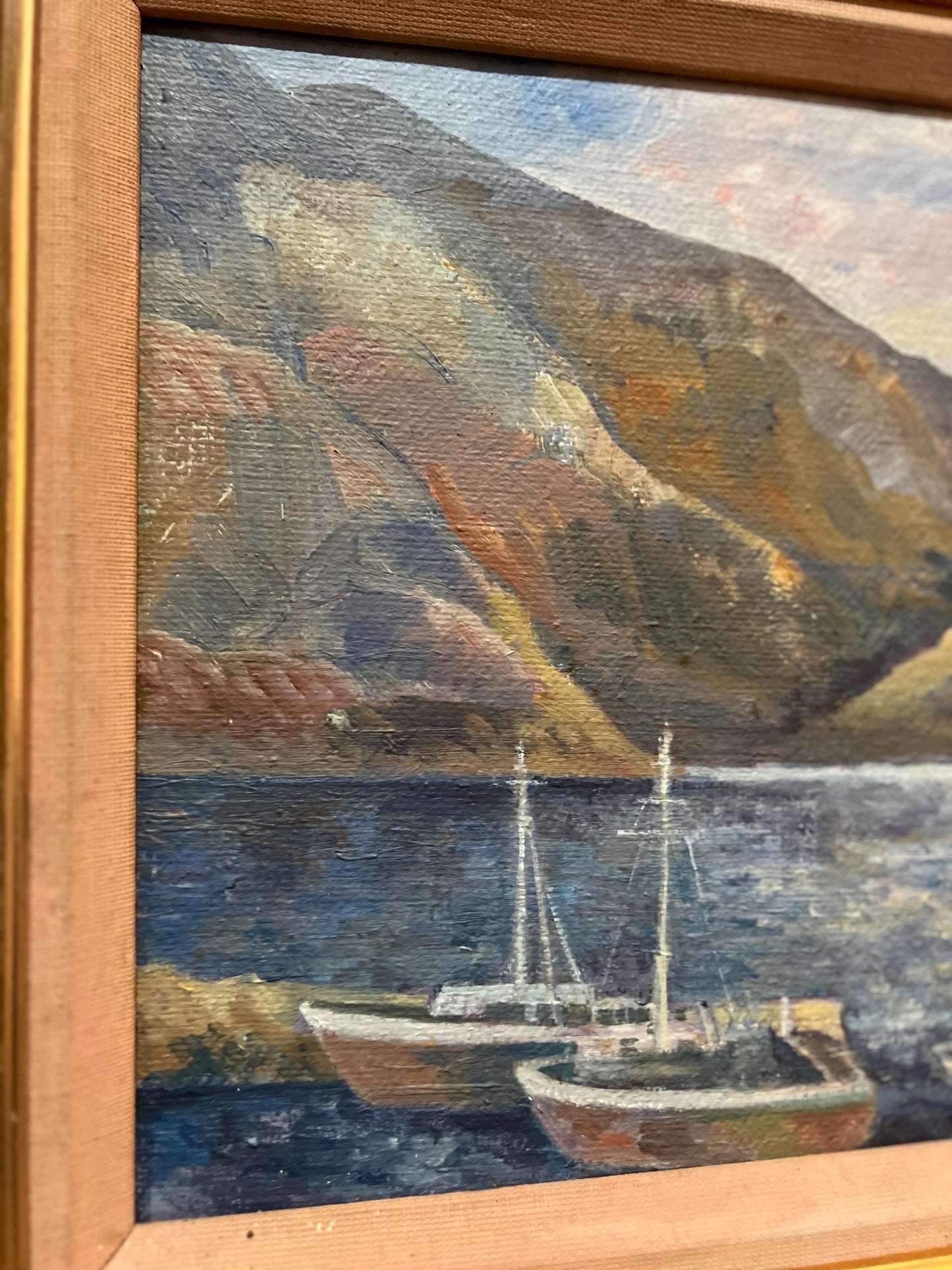A charming coastal themed oil painting on canvas, framed and signed by the artist