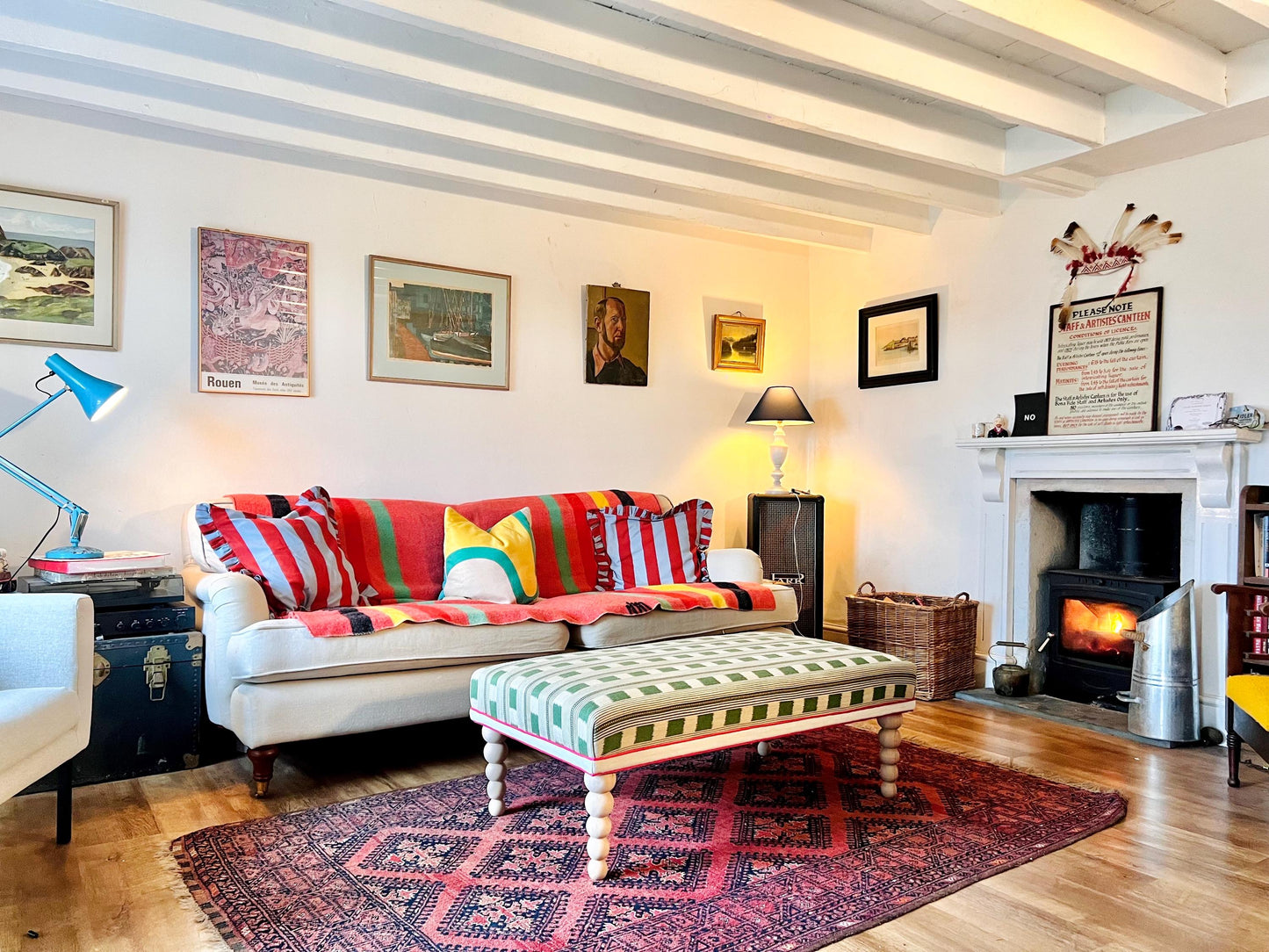 Bespoke Christopher Farr Cloth piped ottoman footstool in "Lost and Found" fabric by Kit Kemp