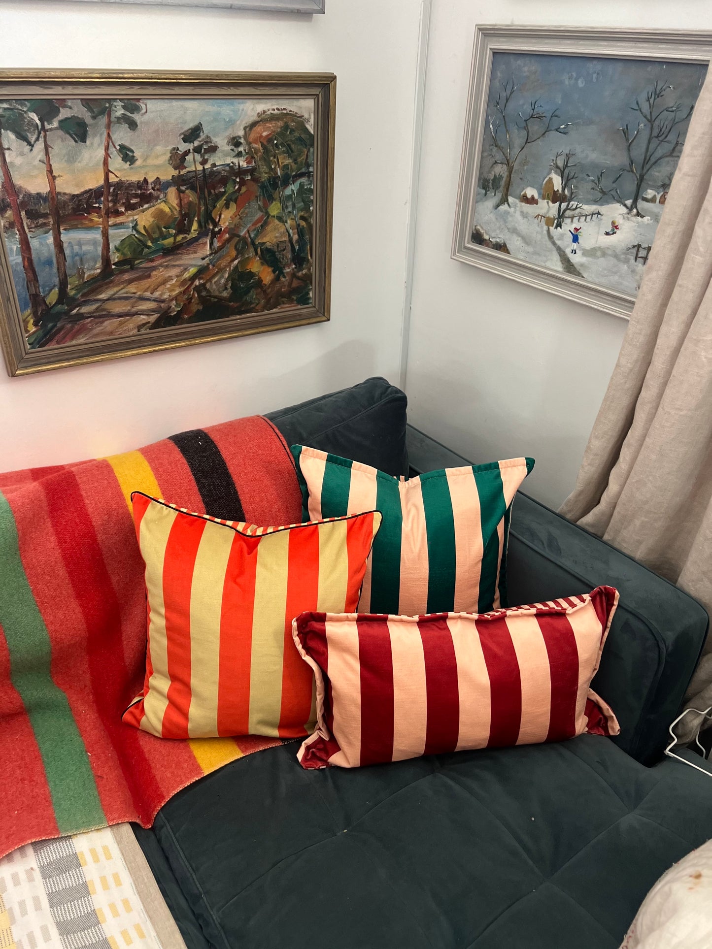 Colours Of Arley premium striped velvet designer cushions with French seam in a choice of colours.