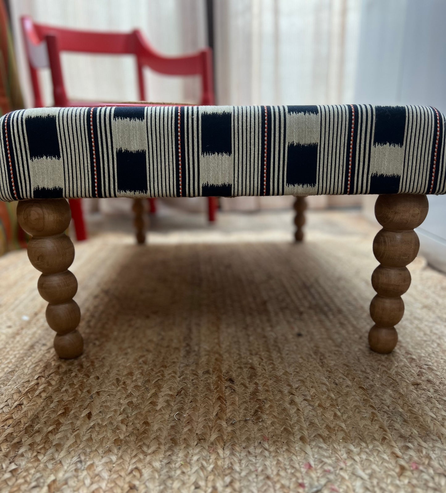 Bespoke Christopher Farr Cloth piped ottoman footstool in "Lost and Found" fabric by Kit Kemp
