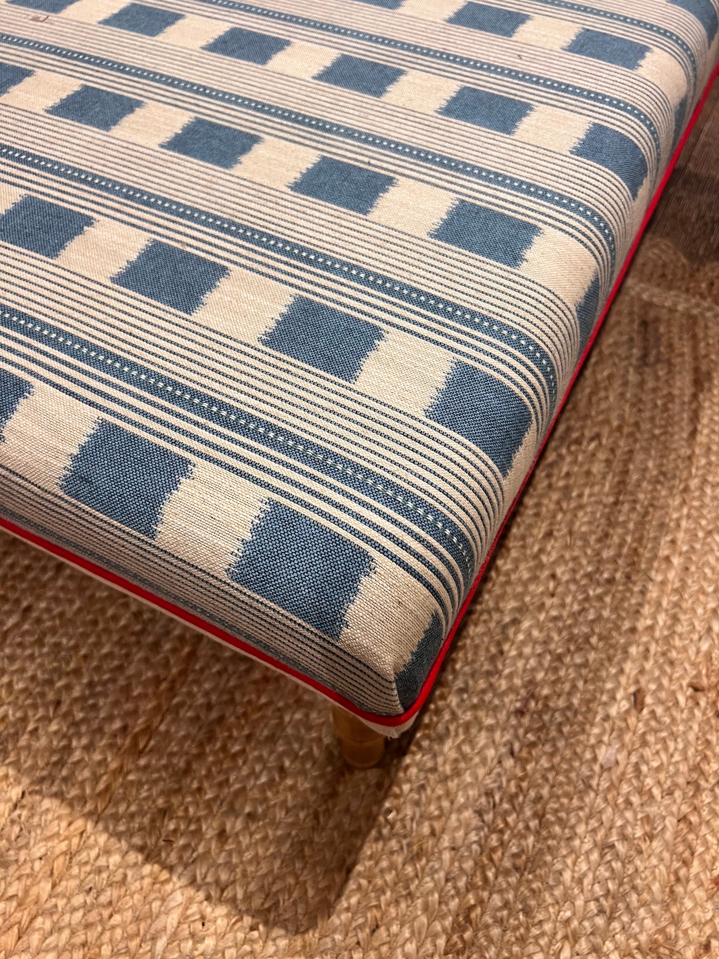 Bespoke Christopher Farr Cloth piped ottoman footstool in "Lost and Found" fabric by Kit Kemp