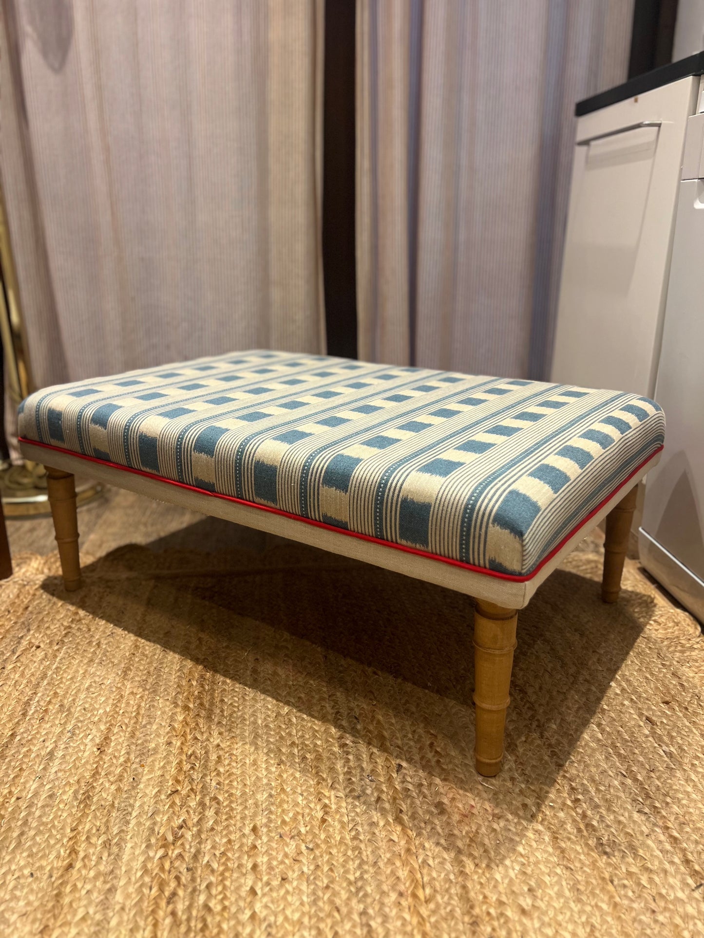 Bespoke Christopher Farr Cloth piped ottoman footstool in "Lost and Found" fabric by Kit Kemp