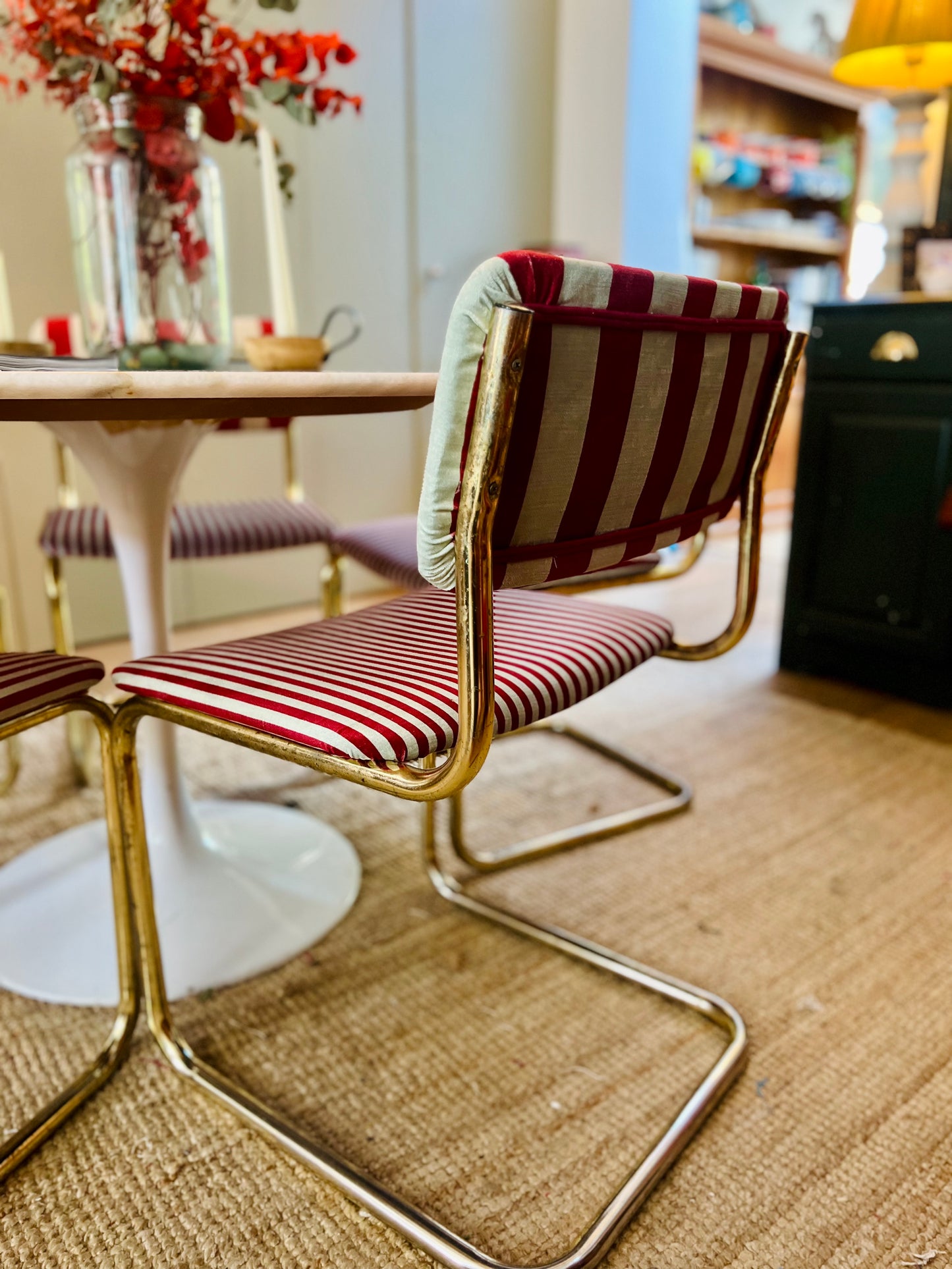 A rare set of six c1970s gold cantiliever chairs from Italian Habitat