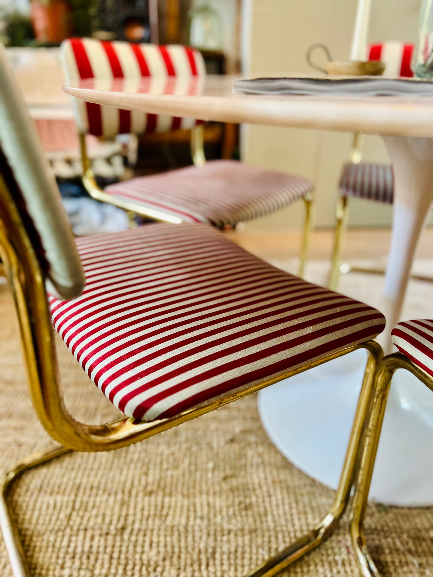 A rare set of six c1970s gold cantiliever chairs from Italian Habitat
