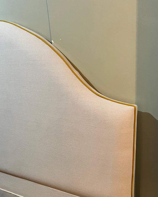 Bespoke 100% linen pillowstop headboard with contrasting piping detail, in a choice of colours and sizes