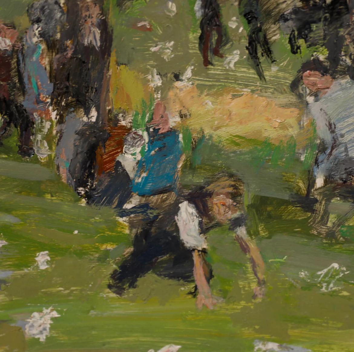 Large Mid-century Oil on board, “A Day in the Park” by British Artist Simon Goldberg (1916-2002)