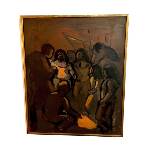 Large abstract oil painting, signed ZL and dated in a gold frame