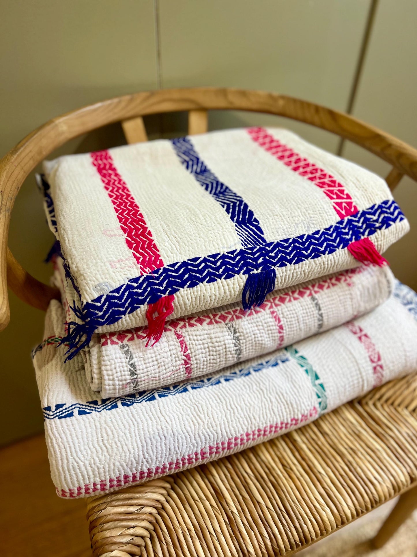 Curated selection of Large, vintage reversible Kantha quilts, each one hand stitched and completely unique, 220cm x 150cm