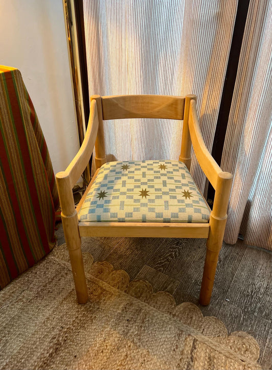 Vico Magistretti Carimate chair c1960s, upholstered in striking Studio Ashby Afua