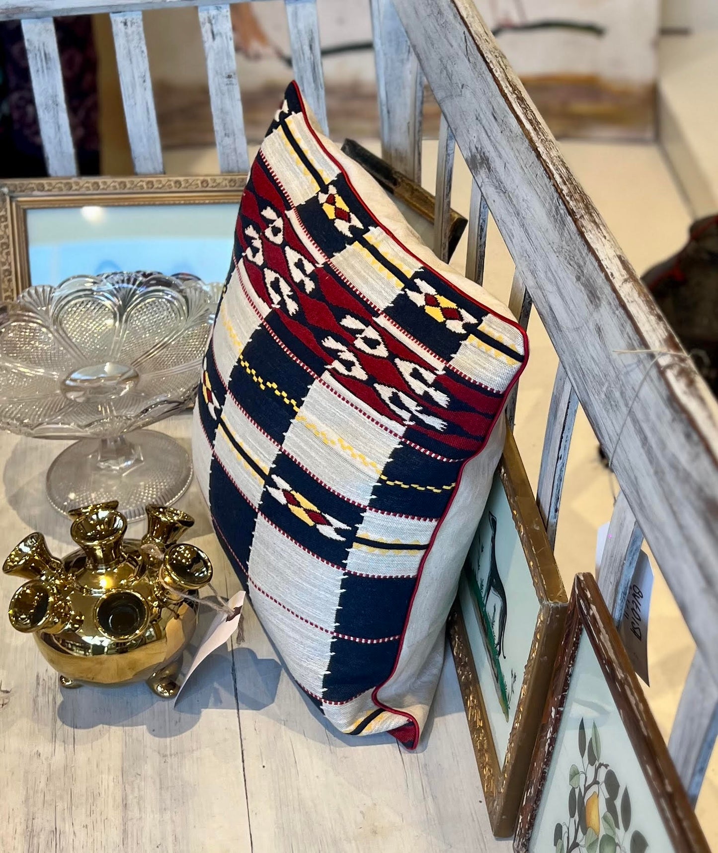 Handmade piped cushions in Christopher Farr Cloth Chubby Check by Kit Kemp