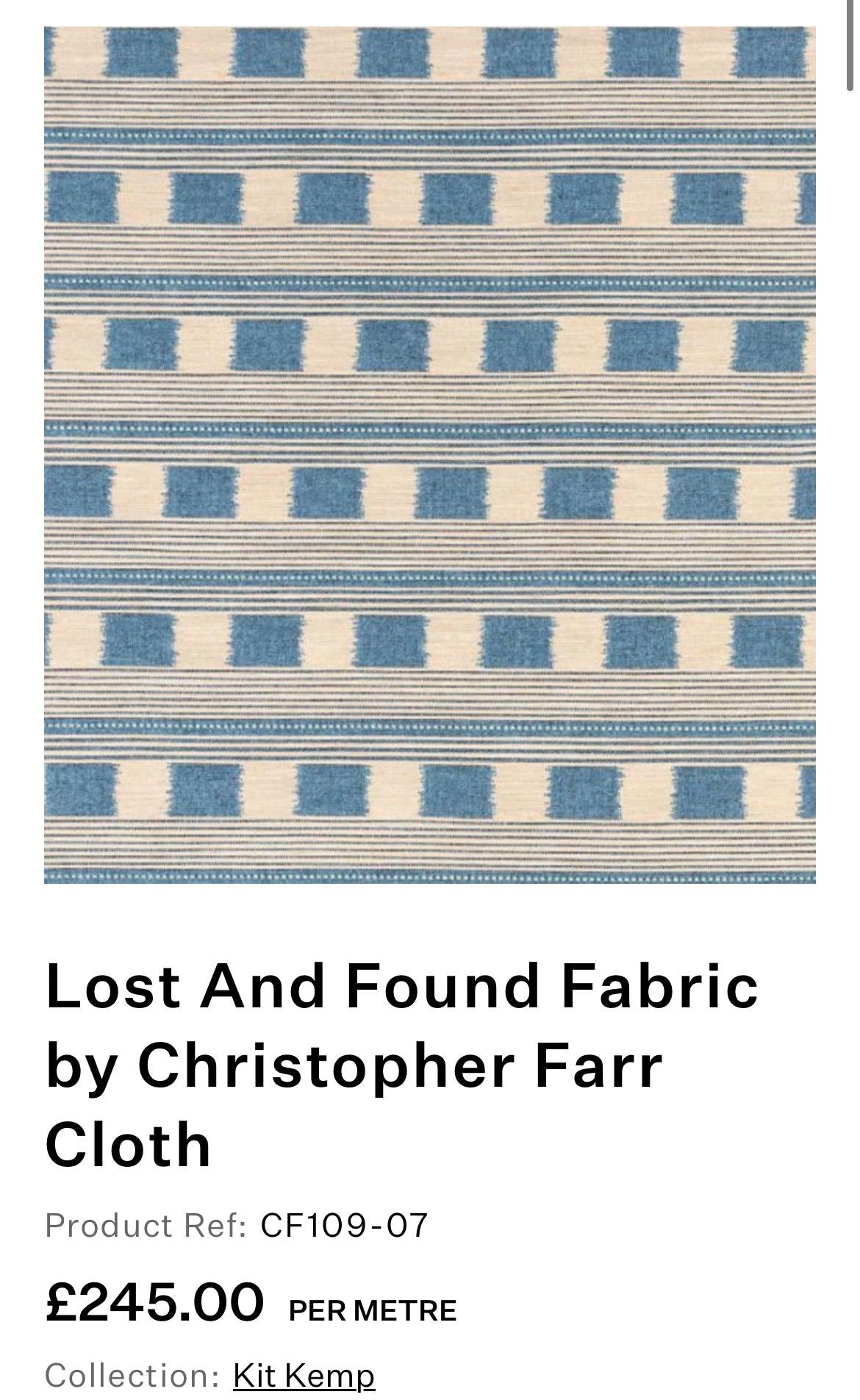 Bespoke Christopher Farr Cloth upholstered bench in “Lost and Found” fabric by Kit Kemp