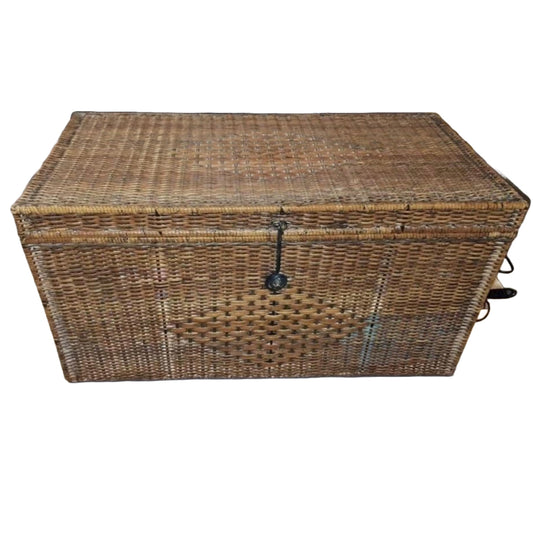 Vintage wicker ottoman blanket box