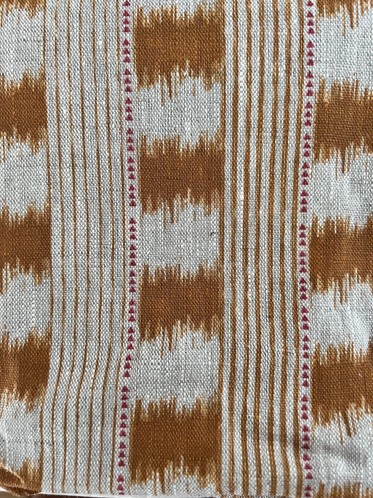 Bespoke Dakkar Ikat Stripe pure linen upholstered headboard with contrasting piping detail, in a choice of colours and sizes