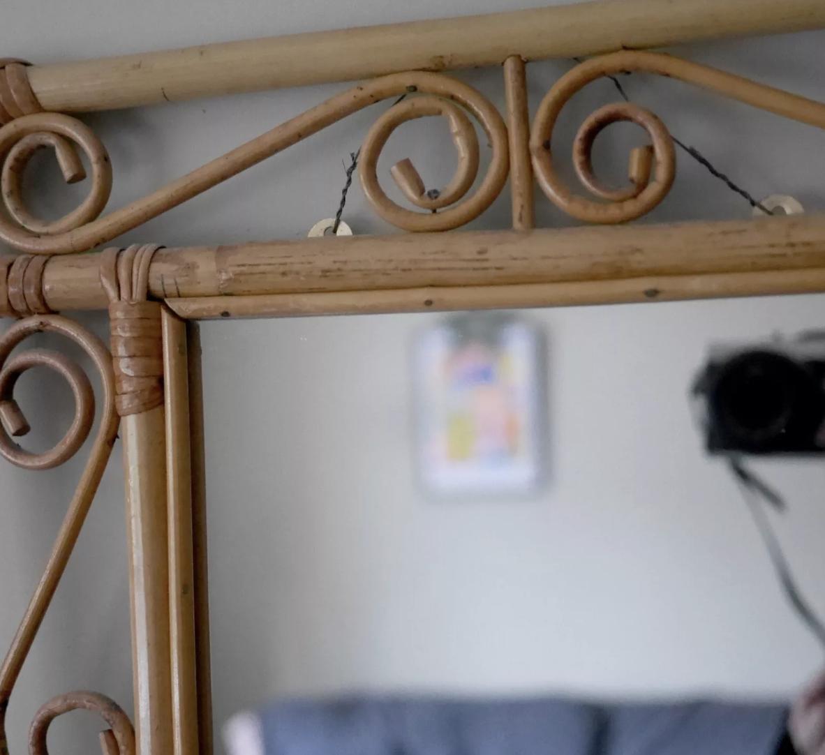 1970s decorative bamboo wall mirror, bohemian