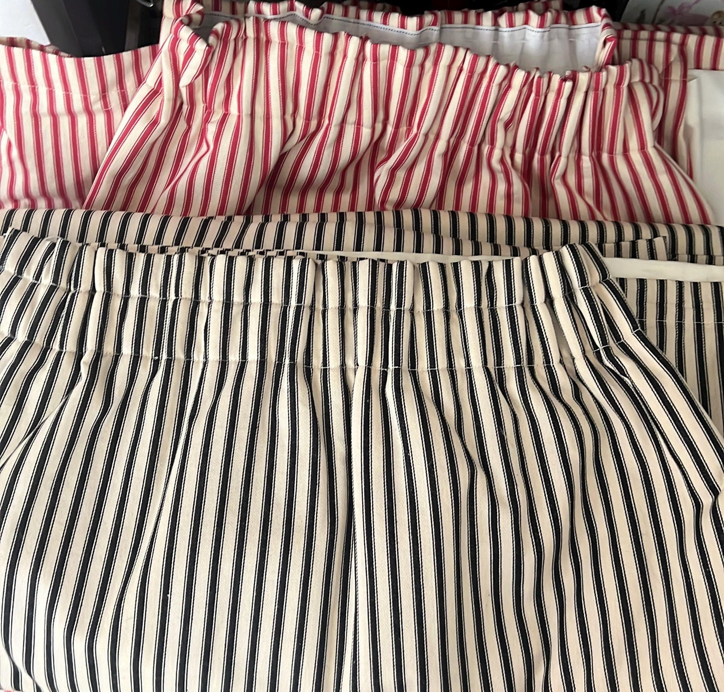 Cotton Ticking curtains, medium weight, fully interlined and made to order