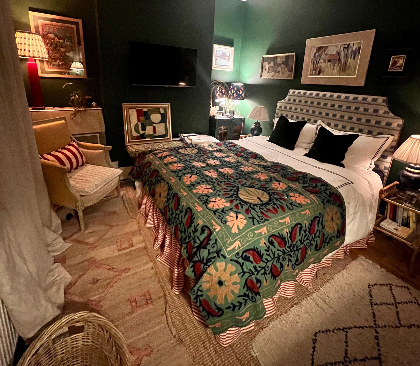 Bespoke Christopher Farr Cloth Lost and Found upholstered floor-standing headboard with piping in a range of shapes and colours