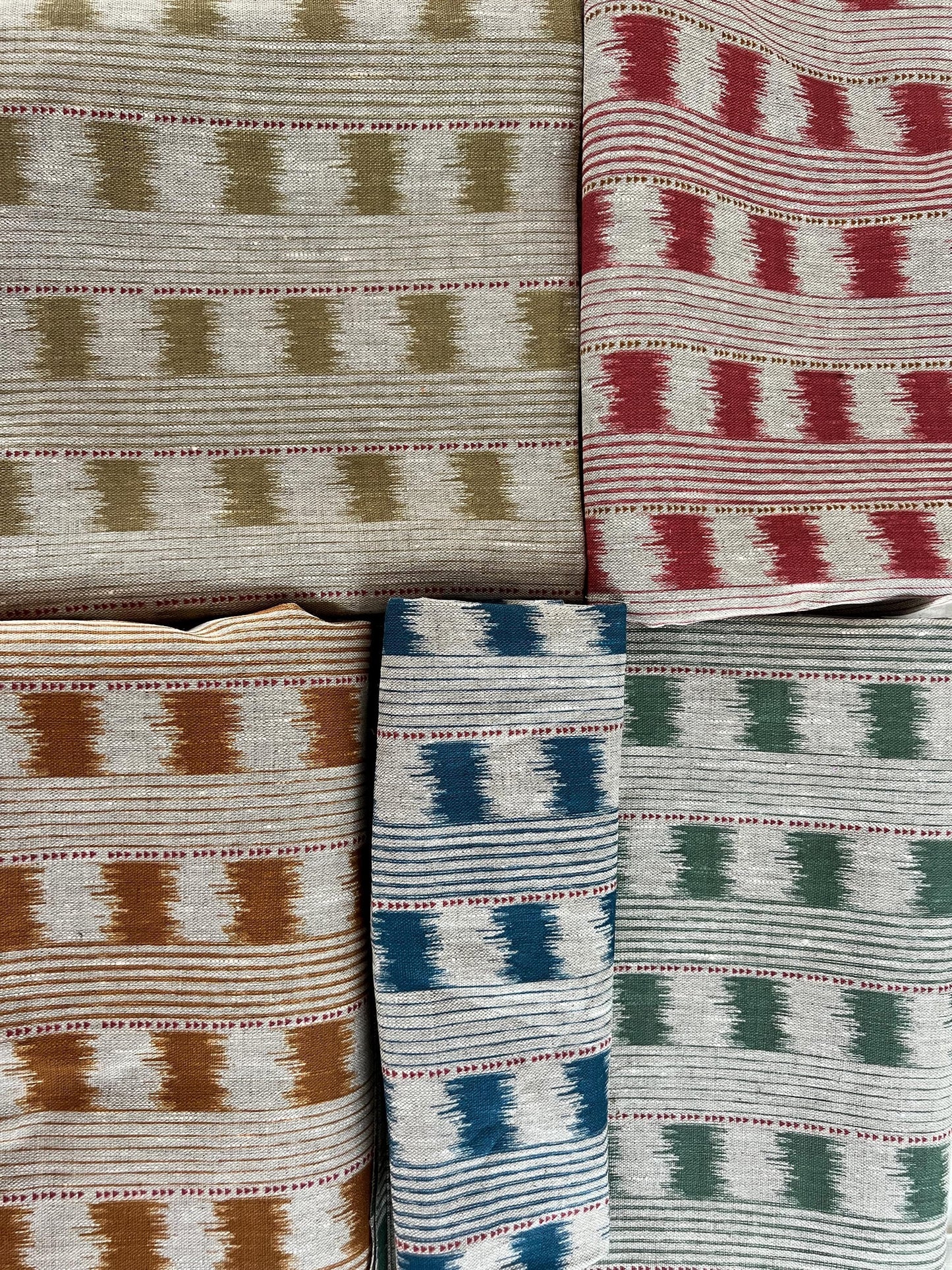 Bespoke Dakkar Ikat Stripe pure linen upholstered headboard with contrasting piping detail, in a choice of colours and sizes